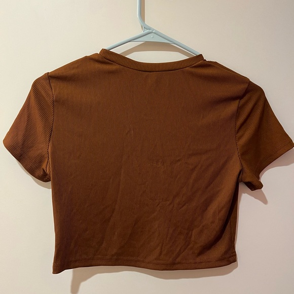 BADDIE Brown & White Statement Trendy Crop Top Baby Tee Shirt M - Picture 3 of 3